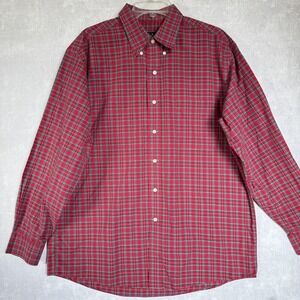 Jos A Bank Shirt‎ Mens Large Red Plaid Travelers Collection Button Front Cotton